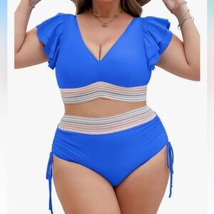Blue Ruffle Sleeve Bikini Set